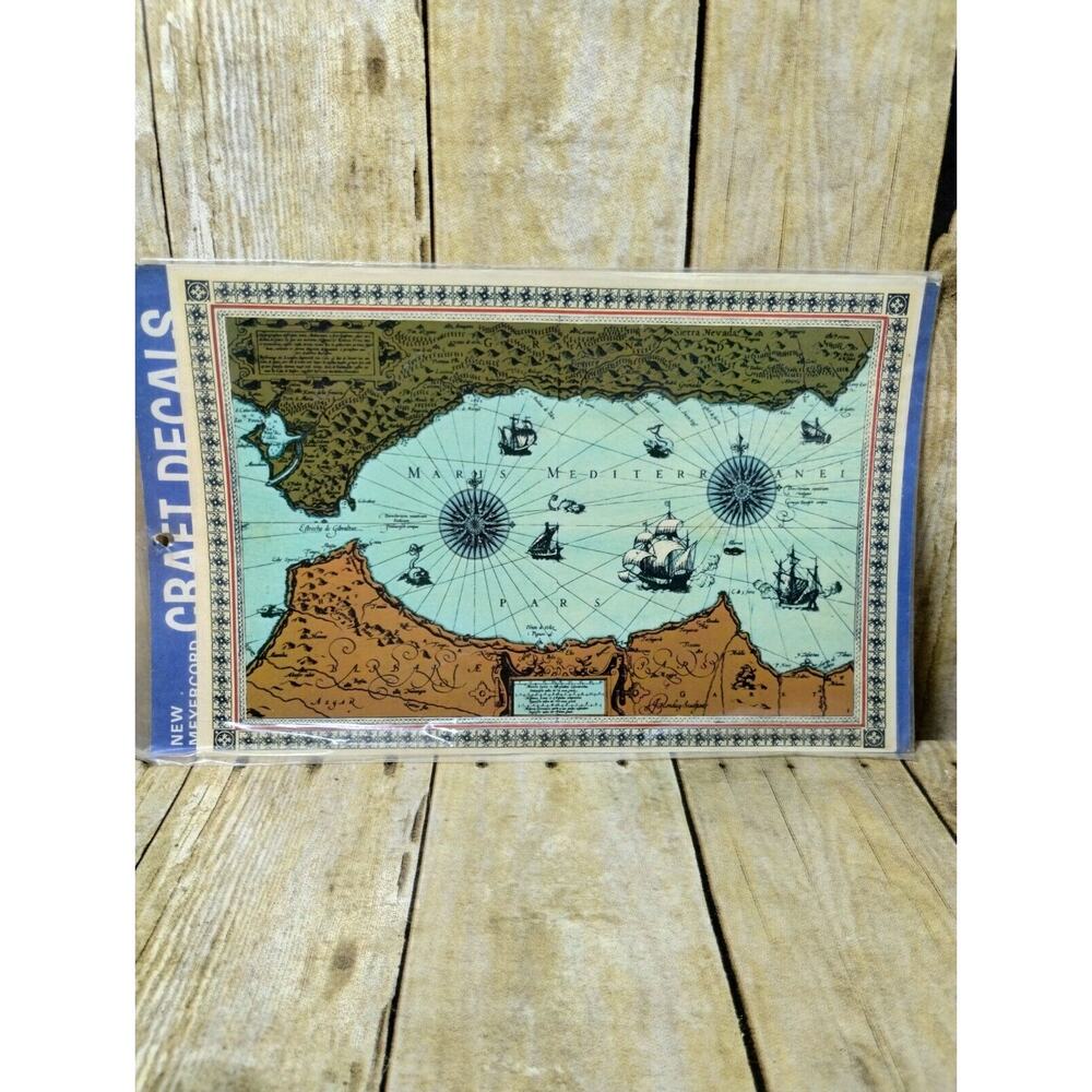 Vtg Decal Old World Map Maris Mediterranei Meyercord Deecals